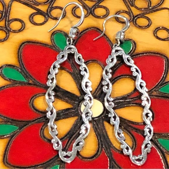 SOLD   LOIS HILL Sterling Silver Long Oval Cut Out Drop Dangle Earrings - Picture 13 of 15